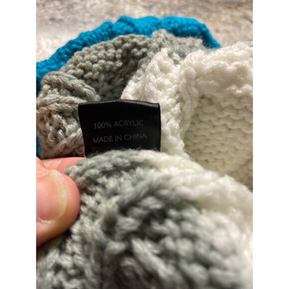 City Hunter Knit Pom Pom Beanie Hat Blue Grey White Winter Ski Snowboard Y2K - Picture 6 of 8